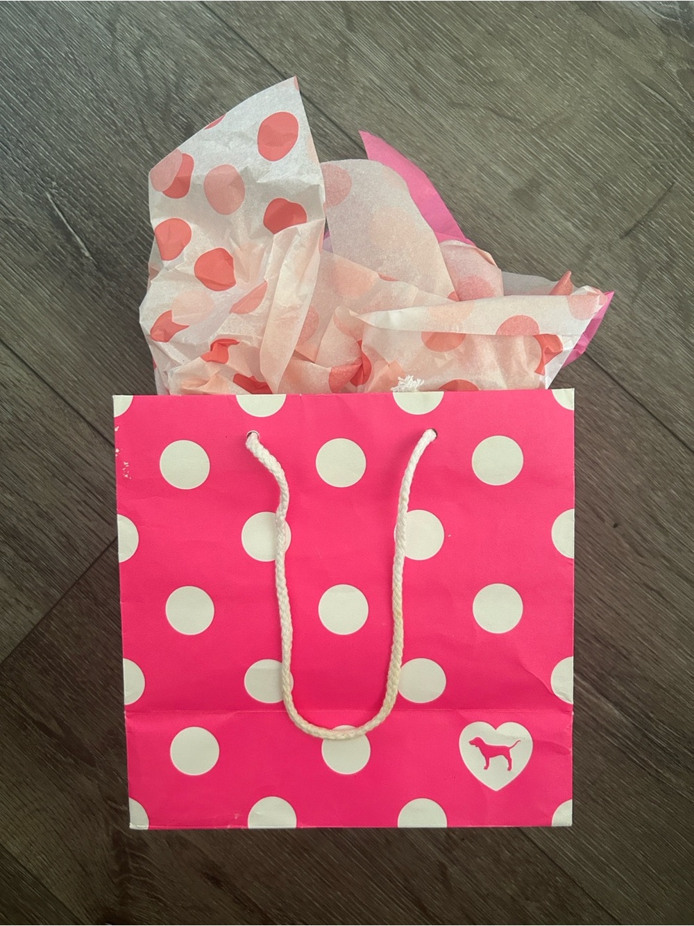 Pink Victoria Secret💕Small Polka Dot Paper Gift Bag W/White Rope Handles